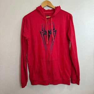 Marvel Ultimate Spiderman Men's Full Zip Hoodie Size M Red Cotton Logo Pockets